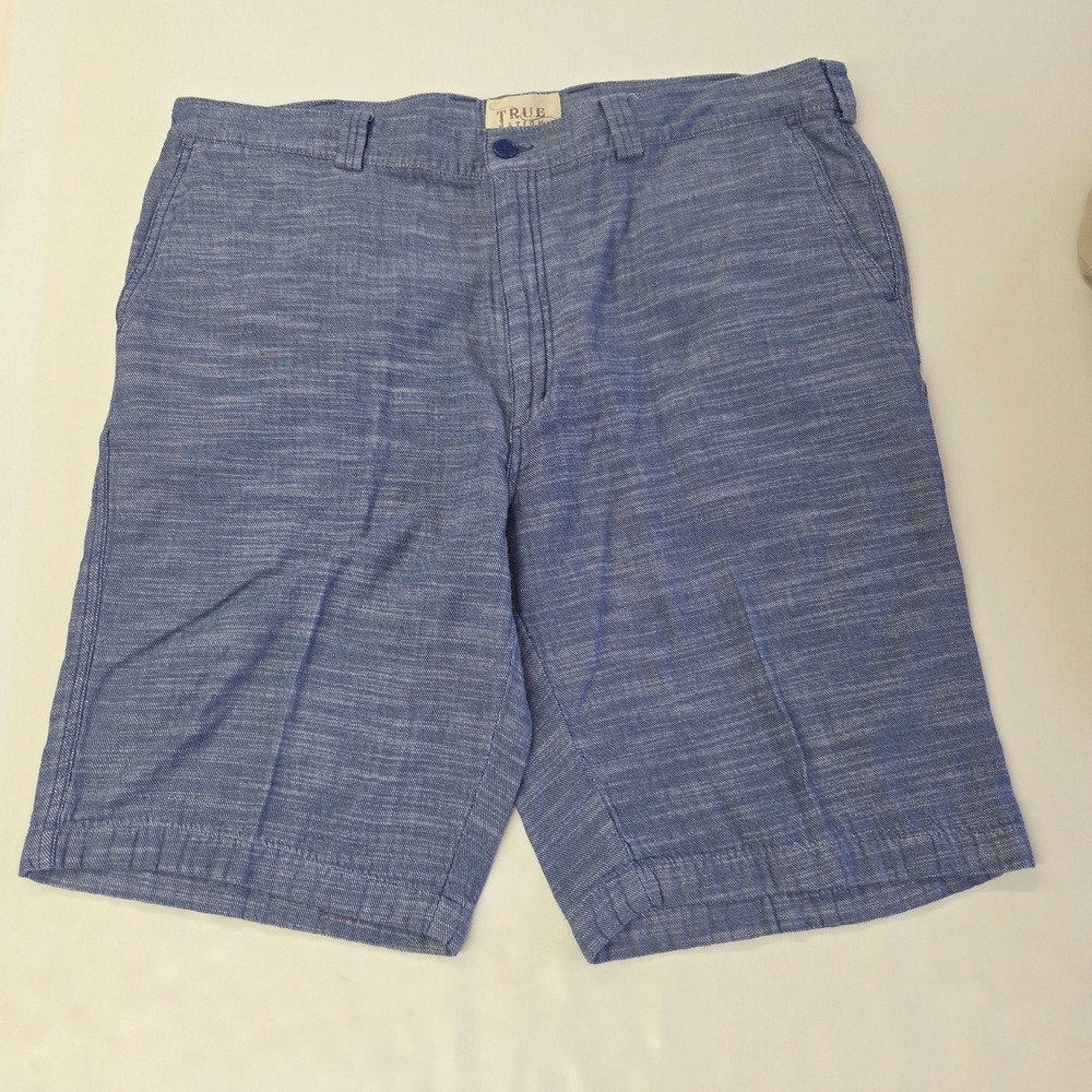True Nation Flat Front Shorts Mens 42 Blue White Melange Cotton Casual‎ Beach